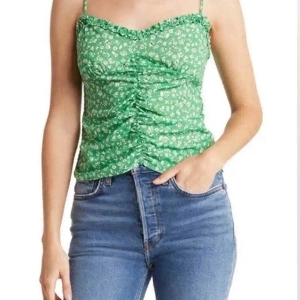 Lush Women’s Ruched Floral Green Top‎
